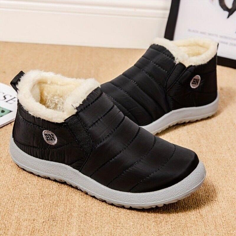 Women's Plush Lined Warm Snow Boots, Waterproof Slip on Low Top Ankle Boots