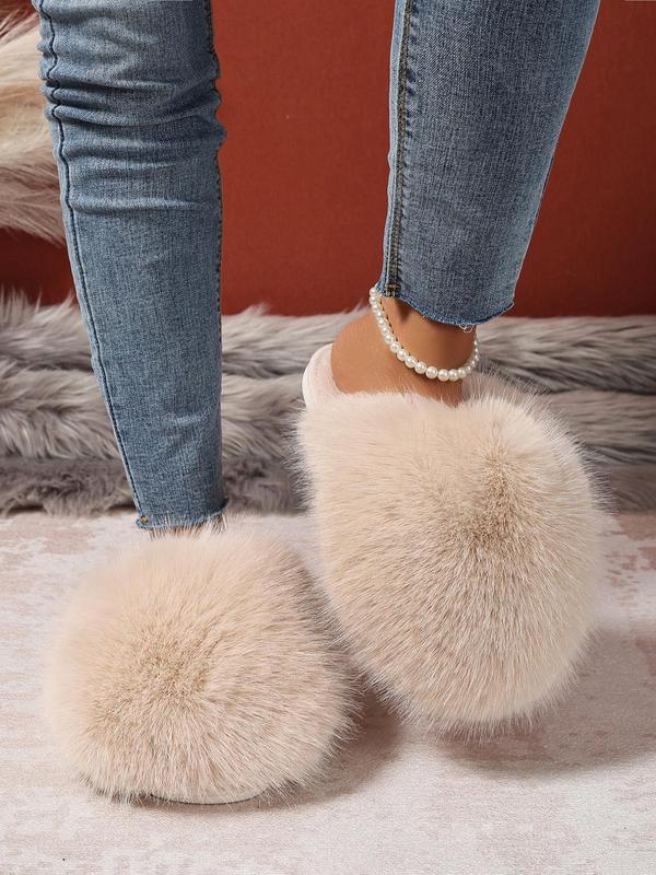 Women's Solid Color Plush Slippers, Casual Soft Comfortable Home Slippers, Warm Slippers for Indoor & Outdoor Use for Fall & Winter Fur Slippers