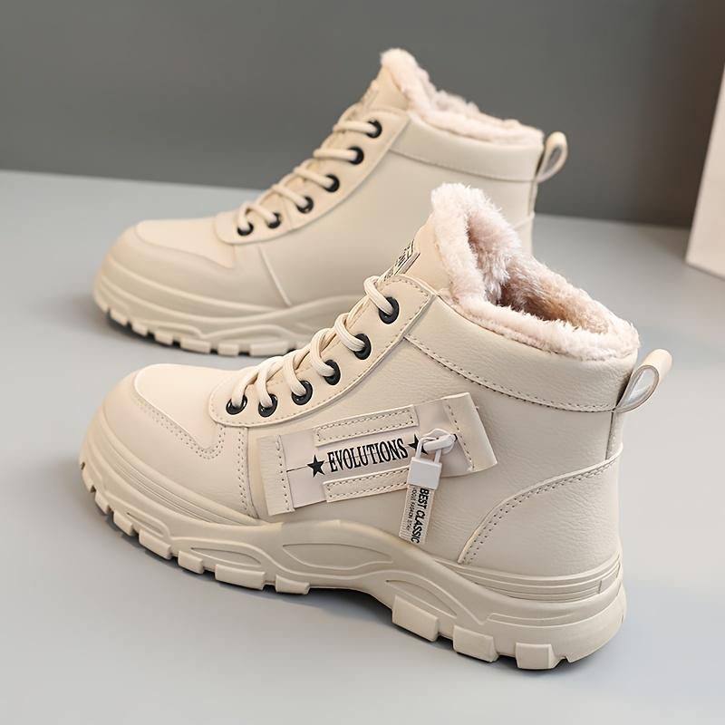 Plus Size Women's Thick Soled Warm Winter Plush Lined High Top Casual Lace-up Sports Shoes