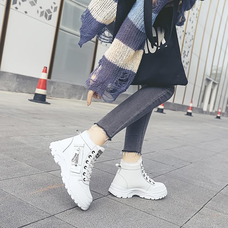 Plus Size Women's Thick Soled Warm Winter Plush Lined High Top Casual Lace-up Sports Shoes