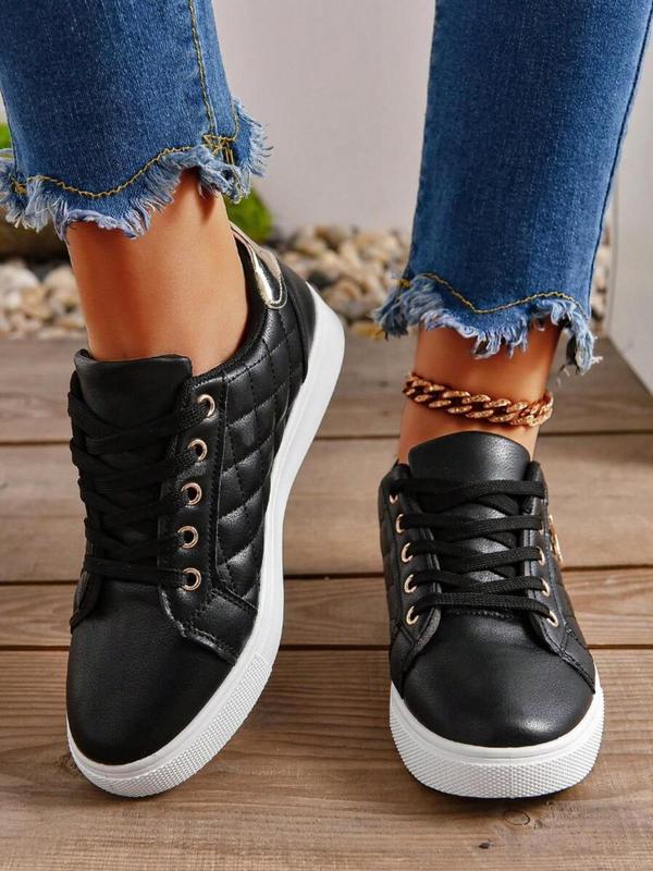 Women's Fashionable Quilted Shoes, Lace Up Skate Shoes, Casual Comfortable Sports Shoes for Daily Wear, Non-slip Breathable Shoes for Women