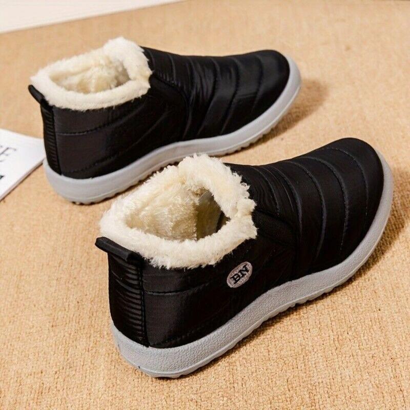 Women's Plush Lined Warm Snow Boots, Waterproof Slip on Low Top Ankle Boots