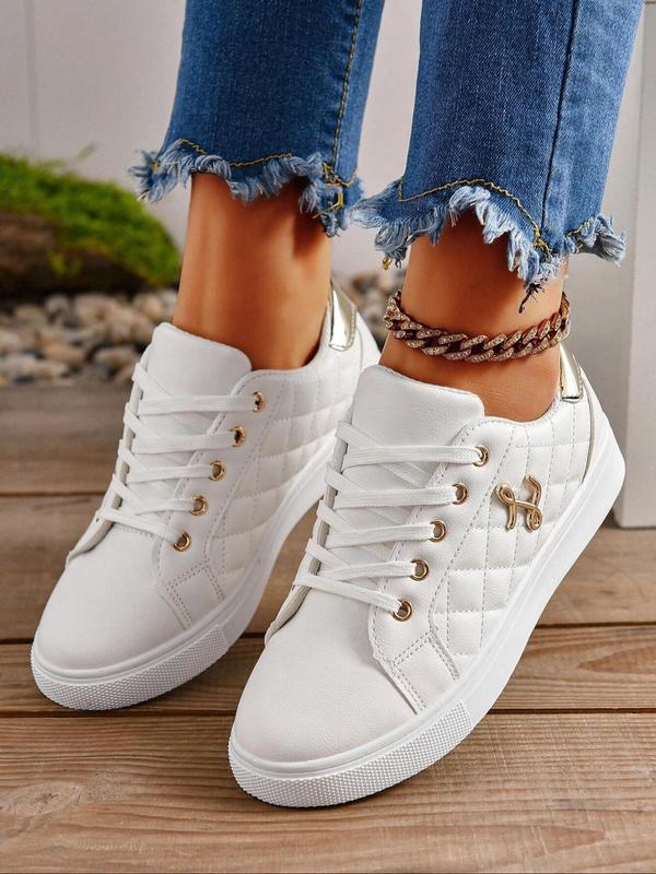 Women's Fashionable Quilted Shoes, Lace Up Skate Shoes, Casual Comfortable Sports Shoes for Daily Wear, Non-slip Breathable Shoes for Women