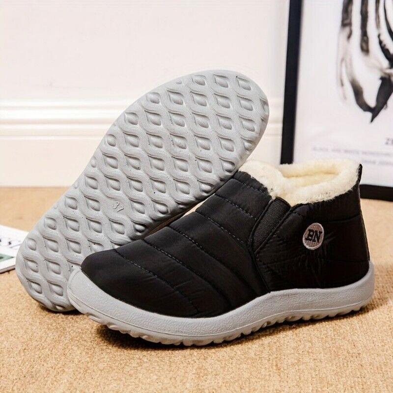 Women's Plush Lined Warm Snow Boots, Waterproof Slip on Low Top Ankle Boots