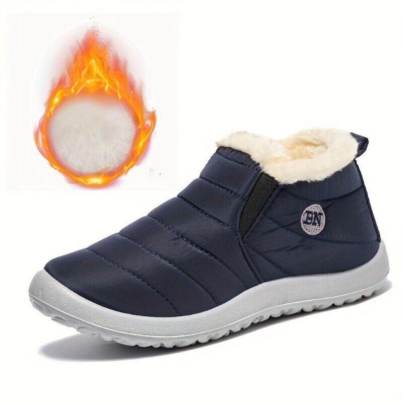 Women's Plush Lined Warm Snow Boots, Waterproof Slip on Low Top Ankle Boots