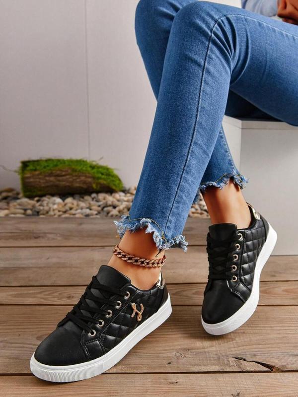 Women's Fashionable Quilted Shoes, Lace Up Skate Shoes, Casual Comfortable Sports Shoes for Daily Wear, Non-slip Breathable Shoes for Women