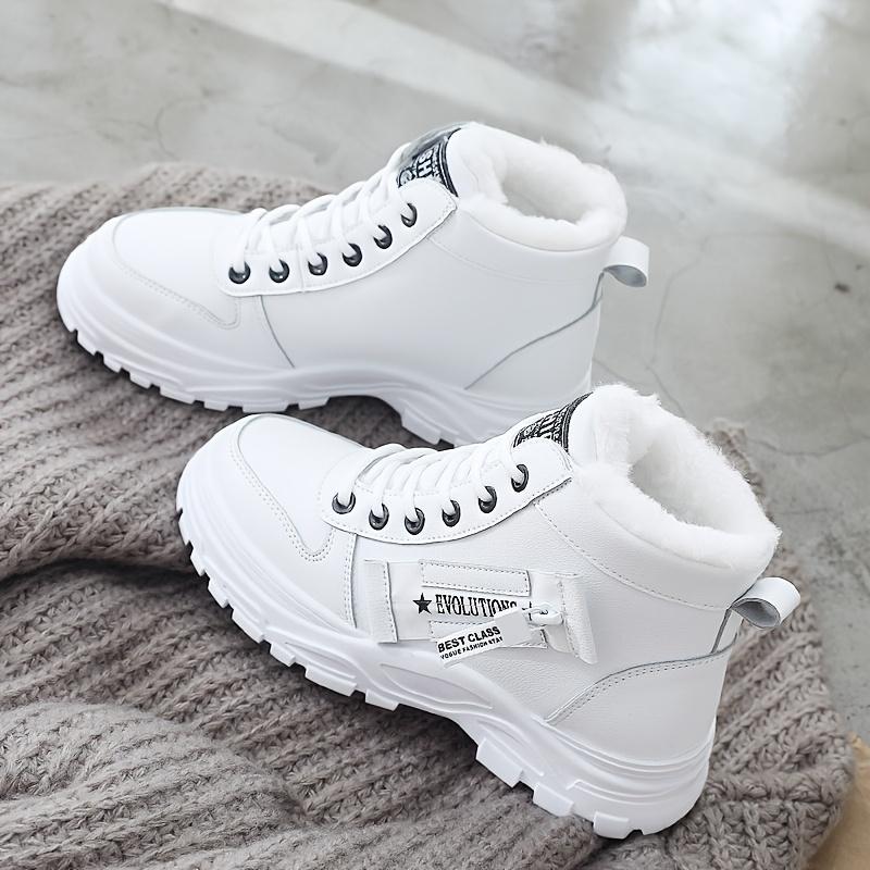 Plus Size Women's Thick Soled Warm Winter Plush Lined High Top Casual Lace-up Sports Shoes