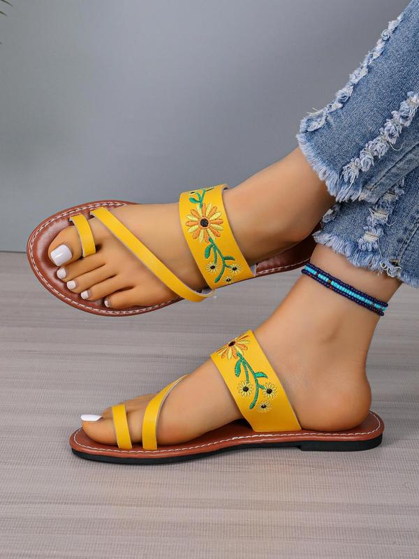 Women's Fashionable Floral Embroidering Slide Sandals, Casual Versatile Beach Popular 2024 Summer Sandals, Vintage All-match Flat Sandals for Women and Girls