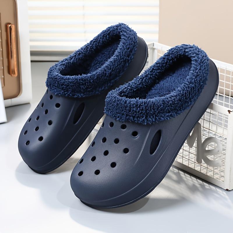 Cozy Plush Men's Slides - Warm, Non-Slip Slip-On Clogs for Indoor Outdoor Comfort, Casual Solid Color with Round Toe for Fall & Winter