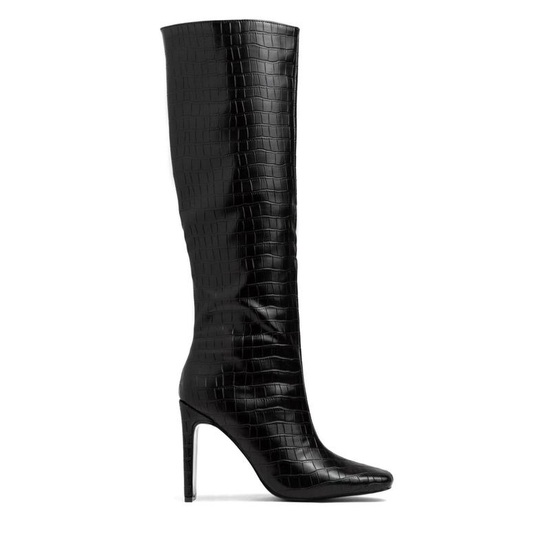 Adelaisa Knee High Heel Boots - Croc Black