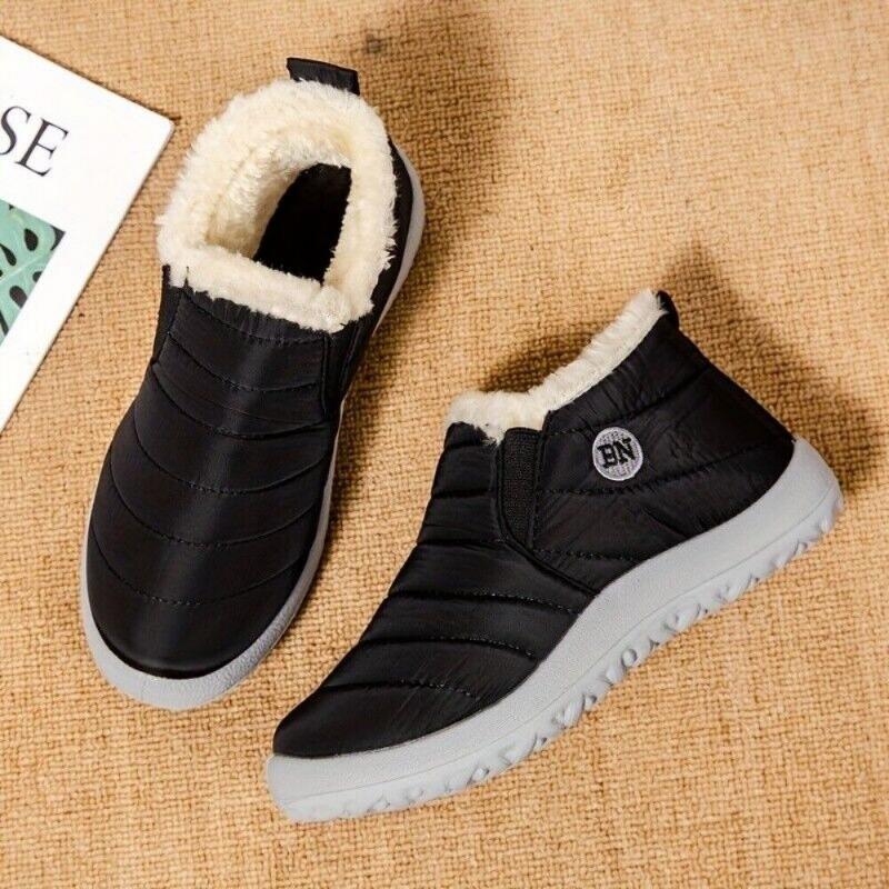 Women's Plush Lined Warm Snow Boots, Waterproof Slip on Low Top Ankle Boots