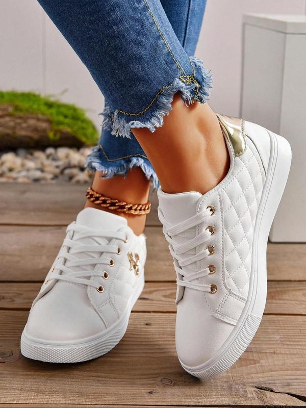 Women's Fashionable Quilted Shoes, Lace Up Skate Shoes, Casual Comfortable Sports Shoes for Daily Wear, Non-slip Breathable Shoes for Women