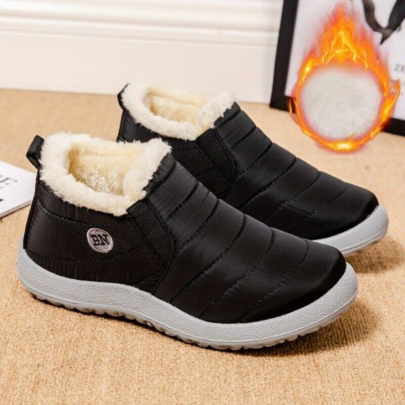 Women's Plush Lined Warm Snow Boots, Waterproof Slip on Low Top Ankle Boots