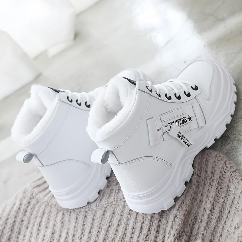 Plus Size Women's Thick Soled Warm Winter Plush Lined High Top Casual Lace-up Sports Shoes