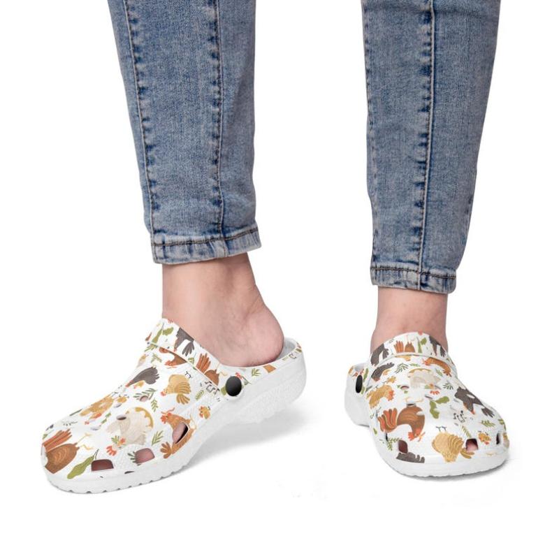 Women's clogs, men's clogs, garden shoes, funny chicken pattern, chicken design, chicken clogs, unisex garden shoes, lightweight outdoor clogs