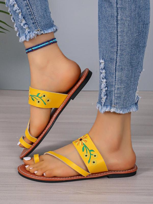 Women's Fashionable Floral Embroidering Slide Sandals, Casual Versatile Beach Popular 2024 Summer Sandals, Vintage All-match Flat Sandals for Women and Girls