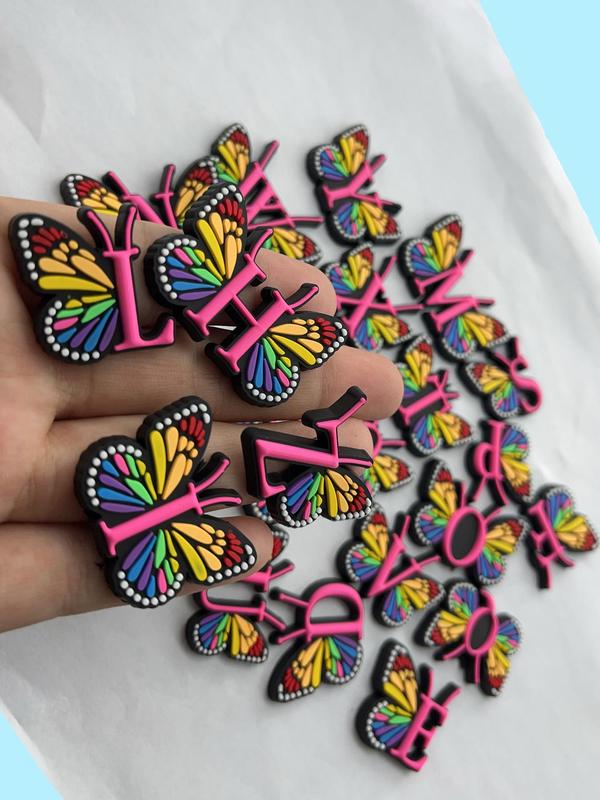 Butterfly & Letter Design Shoe Charm, 1 Count Cute Cartoon Shoe Decoration, Shoes Decorations for Clogs, Sandals and Beach Bags