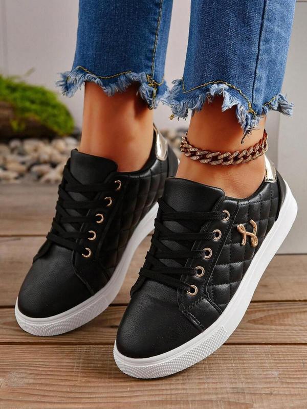 Women's Fashionable Quilted Shoes, Lace Up Skate Shoes, Casual Comfortable Sports Shoes for Daily Wear, Non-slip Breathable Shoes for Women