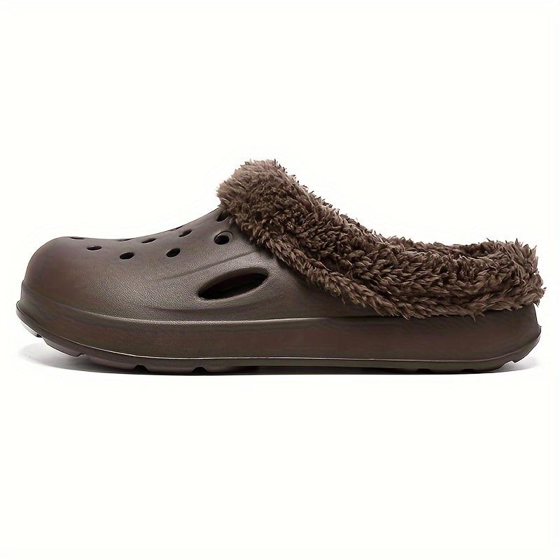 Cozy Plush Men's Slides - Warm, Non-Slip Slip-On Clogs for Indoor Outdoor Comfort, Casual Solid Color with Round Toe for Fall & Winter