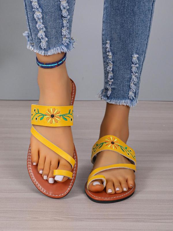 Women's Fashionable Floral Embroidering Slide Sandals, Casual Versatile Beach Popular 2024 Summer Sandals, Vintage All-match Flat Sandals for Women and Girls