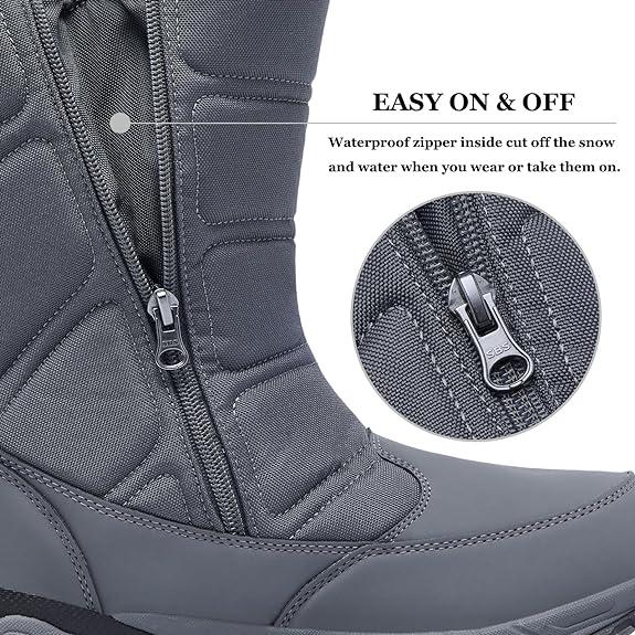 Men's Winter Waterproof Snow Boots Warm Slip On Mid-Calf Zipper Booties Lightweight Outdoor Athletic Boy  Walking Shoes snow boot