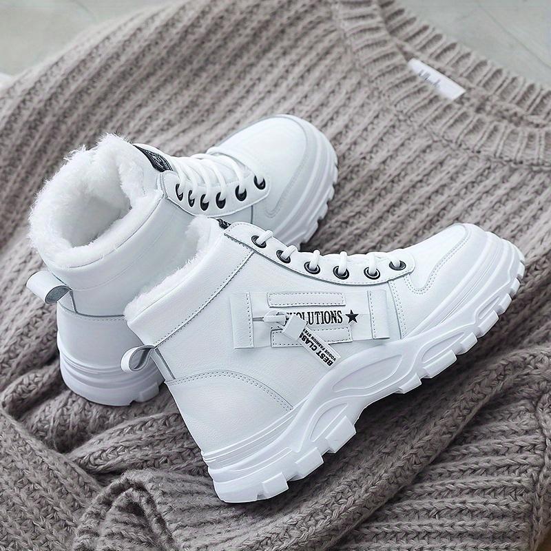 Plus Size Women's Thick Soled Warm Winter Plush Lined High Top Casual Lace-up Sports Shoes