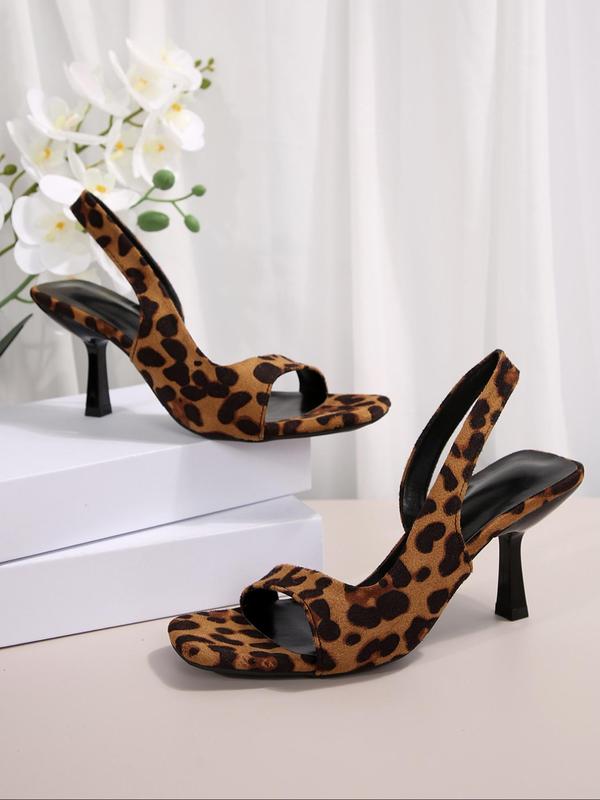 Fashion Leopard Print Slip on Sandals, Elegant Open Toe High Heel Sandals for Party, Daily Clothing Decor for Women & Girls