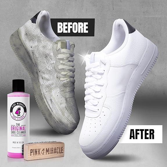 Pink Miracle Shoe Cleaner Kit with Bottle and Brush For Fabric Cleaner For Leather, Whites, Suede and Nubuck Sneakers