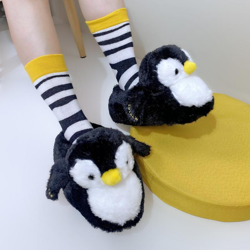 penguin Cotton Shoes Cartoo FuzzySlippers Women Autumn Winter SoftPlush Flat Slide shoes Gir Footwear