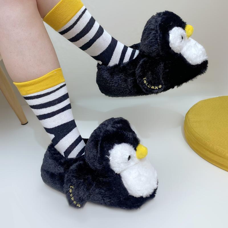 penguin Cotton Shoes Cartoo FuzzySlippers Women Autumn Winter SoftPlush Flat Slide shoes Gir Footwear