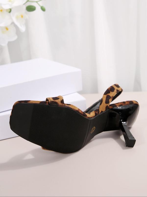 Fashion Leopard Print Slip on Sandals, Elegant Open Toe High Heel Sandals for Party, Daily Clothing Decor for Women & Girls