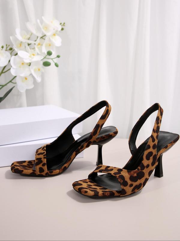 Fashion Leopard Print Slip on Sandals, Elegant Open Toe High Heel Sandals for Party, Daily Clothing Decor for Women & Girls