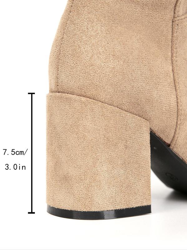 Women's Fashionable Solid Color Boots, Comfortable Block High Heel Boots, Round Toe Fashion Boots, Zipper High Knee Boots